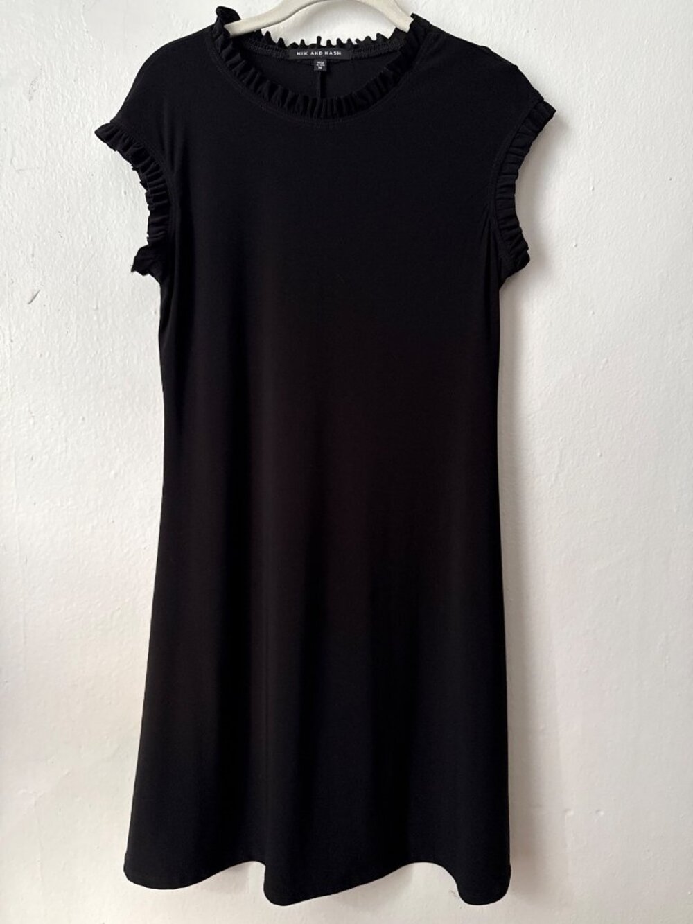 Nik and Nash Black Ruffle-edged Mini Evening Dress Sz Medium